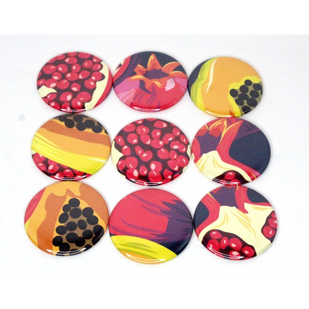 Set of 9 Refrigerator Locker Magnets 2.25" Handmade Bohemian - Pomegranate